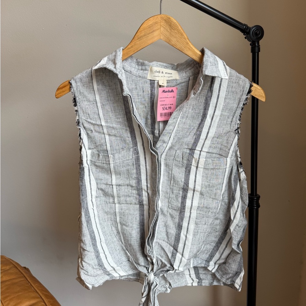 Cloth & Stone Gray Striped Women's Top